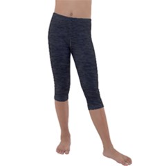 Black Color Texture Kids  Lightweight Velour Capri Leggings  by SpinnyChairDesigns