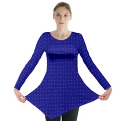 Navy Blue Color Polka Dots Long Sleeve Tunic  by SpinnyChairDesigns