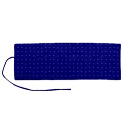 Navy Blue Color Polka Dots Roll Up Canvas Pencil Holder (m) by SpinnyChairDesigns