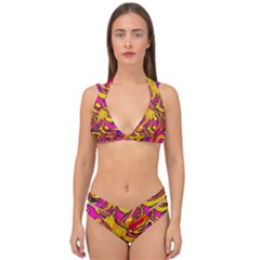 Colorful Boho Swirls Pattern Double Strap Halter Bikini Set by SpinnyChairDesigns