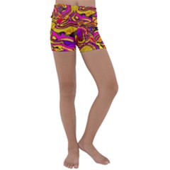 Colorful Boho Swirls Pattern Kids  Lightweight Velour Yoga Shorts by SpinnyChairDesigns