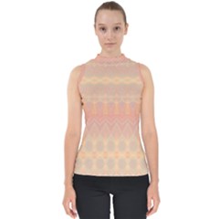 Boho Soft Peach Pattern Mock Neck Shell Top by SpinnyChairDesigns