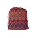Boho Light Brown Blue Pattern Drawstring Pouch (Large) View2