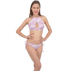 Pastel Pink Feathered Pattern Cross Front Halter Bikini Set by SpinnyChairDesigns