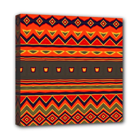 Boho Orange Tribal Pattern Mini Canvas 8  X 8  (stretched) by SpinnyChairDesigns