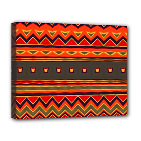 Boho Orange Tribal Pattern Deluxe Canvas 20  X 16  (stretched) by SpinnyChairDesigns