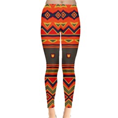 Boho Orange Tribal Pattern Leggings  by SpinnyChairDesigns