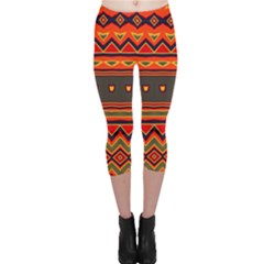 Boho Orange Tribal Pattern Capri Leggings  by SpinnyChairDesigns