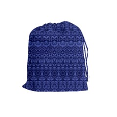 Boho Navy Blue  Drawstring Pouch (large) by SpinnyChairDesigns