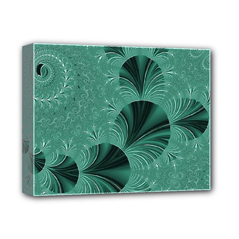 Biscay Green Black Spirals Deluxe Canvas 14  X 11  (stretched) by SpinnyChairDesigns