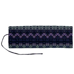 Boho Navy Teal Violet Stripes Roll Up Canvas Pencil Holder (m) by SpinnyChairDesigns