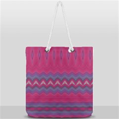 Magenta Blue Stripes Full Print Rope Handle Tote (large) by SpinnyChairDesigns