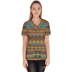 Boho Earth Colors Pattern Women s V-neck Scrub Top by SpinnyChairDesigns