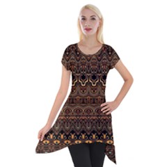 Boho Brown Gold Short Sleeve Side Drop Tunic by SpinnyChairDesigns