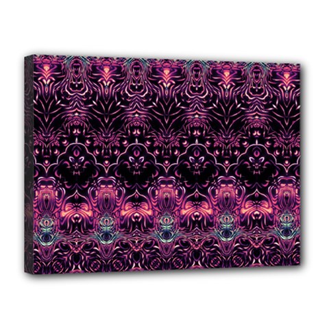 Boho Magenta Black Pattern Canvas 16  X 12  (stretched) by SpinnyChairDesigns