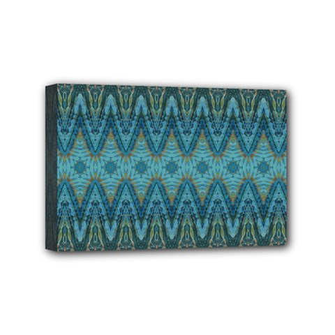 Boho Teal Blue Pattern Mini Canvas 6  X 4  (stretched) by SpinnyChairDesigns