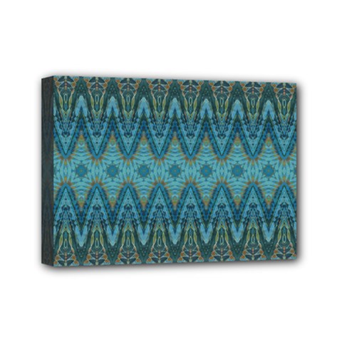 Boho Teal Blue Pattern Mini Canvas 7  X 5  (stretched) by SpinnyChairDesigns