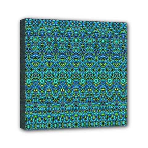 Boho Teal Green Blue Pattern Mini Canvas 6  X 6  (stretched) by SpinnyChairDesigns