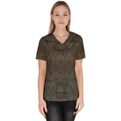 Boho Antique Bronze Pattern Women s V-neck Scrub Top by SpinnyChairDesigns