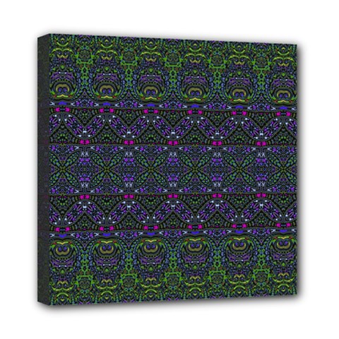 Boho Purple Green Pattern Mini Canvas 8  X 8  (stretched) by SpinnyChairDesigns