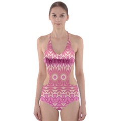 Boho Pink Floral Pattern Cut-out One Piece Swimsuit by SpinnyChairDesigns