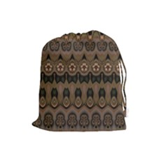 Boho Green Brown Pattern Drawstring Pouch (large) by SpinnyChairDesigns