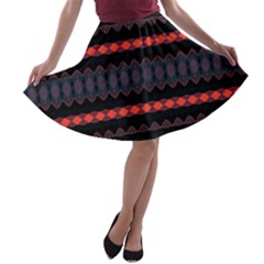 Boho Orange Black A-line Skater Skirt by SpinnyChairDesigns