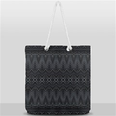 Boho Black And Silver Full Print Rope Handle Tote (large) by SpinnyChairDesigns