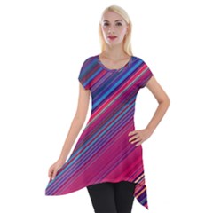 Boho Pink Blue Stripes Short Sleeve Side Drop Tunic by SpinnyChairDesigns