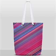 Boho Pink Blue Stripes Full Print Rope Handle Tote (small) by SpinnyChairDesigns