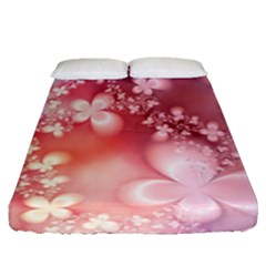 Boho Pastel Pink Floral Print Fitted Sheet (queen Size) by SpinnyChairDesigns