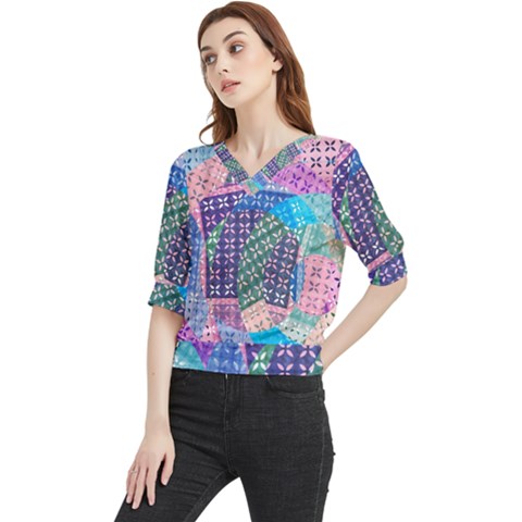Boho Patchwork Quarter Sleeve Blouse by SpinnyChairDesigns