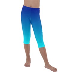 Aqua Blue And Indigo Ombre Kids  Lightweight Velour Capri Leggings  by SpinnyChairDesigns