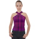Fuchsia Madras Plaid Cross Neck Velour Top View1