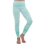 Biscay Green Floral Print Kids  Lightweight Velour Classic Yoga Leggings