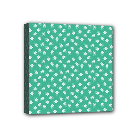 Biscay Green White Floral Print Mini Canvas 4  X 4  (stretched) by SpinnyChairDesigns