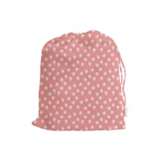 Coral Pink White Floral Print Drawstring Pouch (large) by SpinnyChairDesigns