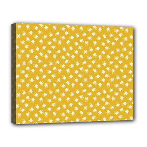 Saffron Yellow White Floral Pattern Canvas 14  X 11  (stretched) by SpinnyChairDesigns