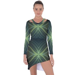 Abstract Green Stripes Asymmetric Cut-out Shift Dress by SpinnyChairDesigns