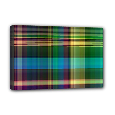 Colorful Madras Plaid Deluxe Canvas 18  X 12  (stretched) by SpinnyChairDesigns