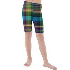 Colorful Madras Plaid Kids  Mid Length Swim Shorts by SpinnyChairDesigns