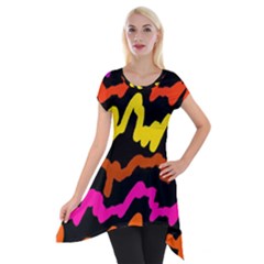 Multicolored Scribble Abstract Pattern Short Sleeve Side Drop Tunic by dflcprintsclothing