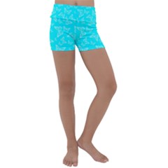 Aqua Blue Butterfly Print Kids  Lightweight Velour Yoga Shorts by SpinnyChairDesigns