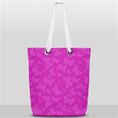 Fuchsia Butterfly Print  Full Print Rope Handle Tote (small) by SpinnyChairDesigns