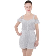 Wedding White Butterfly Print Ruffle Cut Out Chiffon Playsuit by SpinnyChairDesigns