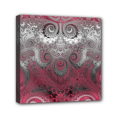 Black Pink Spirals And Swirls Mini Canvas 6  X 6  (stretched) by SpinnyChairDesigns