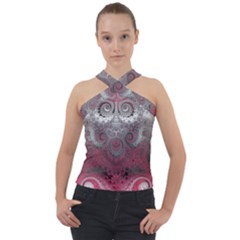 Black Pink Spirals And Swirls Cross Neck Velour Top by SpinnyChairDesigns