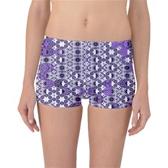 Purple Black Checkered Reversible Boyleg Bikini Bottoms by SpinnyChairDesigns