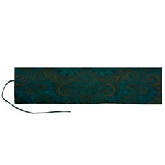 Teal Green Spirals Roll Up Canvas Pencil Holder (l) by SpinnyChairDesigns