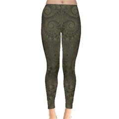 Rustic Green Brown Swirls Leggings  by SpinnyChairDesigns